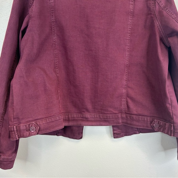Belle by Kim Gravel L Deep Burgundy Jean Jacket Pockets Denim Outdoor Casual - Picture 11 of 12